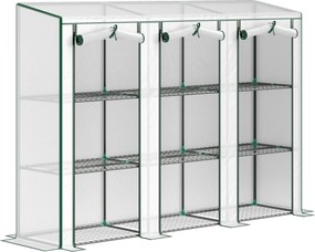 Outsunny Estufa Pequena com Prateleiras de 3 NĂveis Portas com Fecho de Correr Estufa para Cultivar 215x46x151 cm Branco | Aosom Portugal
