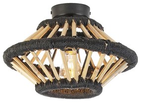 Candeeiro de teto rústico em bambu com preto 30 cm - Evalin Oriental