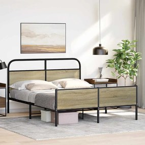 Estrutura de cama sem colchão 150x200cm metal carvalho sonoma