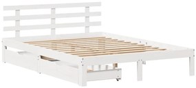 Estrutura de cama com gavetas 160x200 cm pinho maciço branco