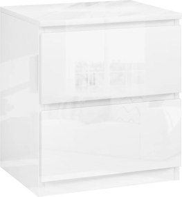 HOMCOM Mesa de Cabeceira Moderna Mesa de Cabeceira com 2 Gavetas Mesa de Cabeceira para Dormitório 40x34x45 cm Branco Brilhante | Aosom Portugal