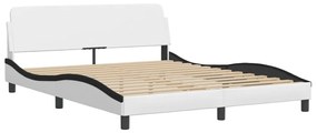 Cama com colchão 160x200 cm couro artificial preto e branco