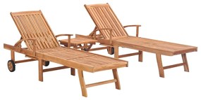 Espreguiçadeiras com mesa 2 pcs madeira de teca maciça