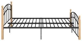 Estrutura de cama 140x200cm metal/madeira carvalho maciça preto