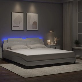 vidaXL Estrutura cama c/ luzes LED 180x200 cm couro artificial branco