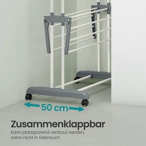 Estendal de roupa com 4 níveis, com abas dobráveis e rodas 63,5 x 128 x 173 cm branco
