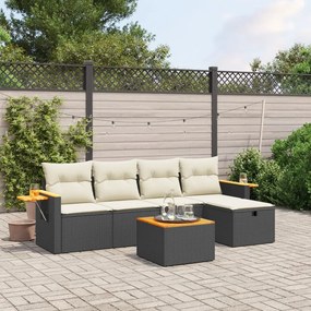 6 pcs conjunto sofás de jardim c/ almofadões vime PE preto