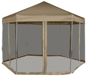 Tenda pop-up hexágono c/paredes 3,6x3,1m 220g/m² cinza-castanho