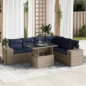 14 pcs conjunto sofás jardim almofadões vime PE/acácia cinzento