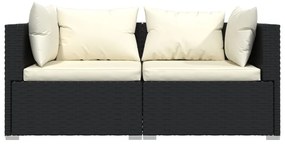 3 pcs conjunto lounge de jardim c/ almofadões vime PE preto