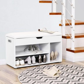 Banco estofado para sapatos com 3 compartimentos 80 x 44 x 30 cm Branco