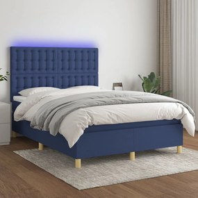 3135755 vidaXL Cama box spring c/ colchão e LED 140x190 cm tecido azul