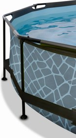 Piscina redonda Stone ø244x76cm com bomba de filtragem e cobertura - Cinzenta