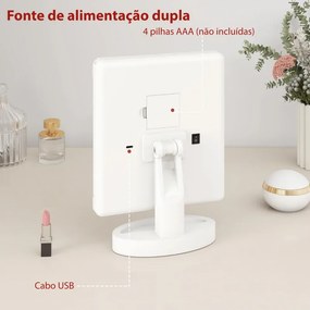 Espelho de Maquilhagem com Luz com Aumento 1x/2x/3x Rotação Livre de 180° 21 Luzes LED 28x12x18 cm Branco