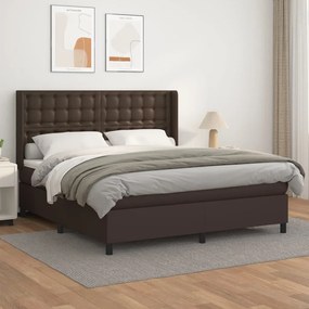 vidaXL Cama com molas/colchão 160x200 cm couro artificial castanho