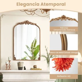 Espelho Curvo para Parede 95 x 66 cm Espelho Barroco Ornamentado Tradicional Vintage Dourado com Moldura de Metal Dourado