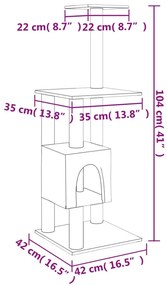 Árvore p/ gatos c/ postes arranhadores sisal 104 cm cinza-claro