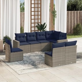 vidaXL 8 pcs conjunto sofás p/ jardim c/ almofadões vime PE cinzento