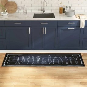 vidaXL Tapete de Cozinha Toile Preto 180 x 60 cm Veludo