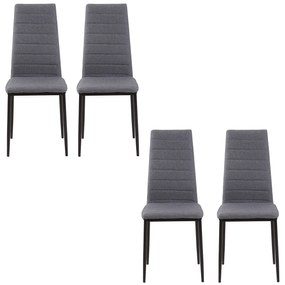Conjunto de 4 Cadeiras de Sala de Jantar Estofadas em Linho e Pés de Metal para Cozinha Carga Máxima 120kg 41x50x97cm Cinza