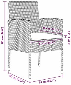 Conjunto de Jantar de Jardim de 3 Peças com Almofadas - Preto Polyratt
