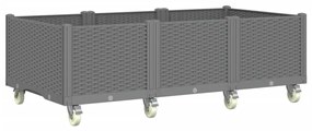 Vaso/floreira de jardim c/ rodas 150x80x54 cm PP cinzento-claro