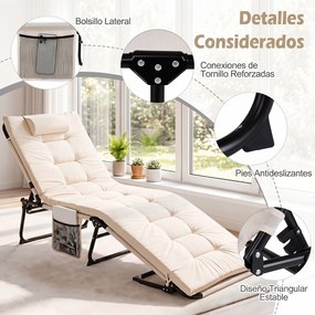 Espreguiçadeira Dobrável para Exterior, 186 x 68 x 33-76 cm, Encosto Ajustável em 4 Posições, Bege