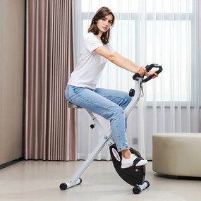 Bicicleta Estática Dobrável Silenciosa com 8 Níveis de Resistência, Monitor LCD, Assento Ajustável e Rodas, Branca