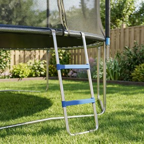 Escada para trampolim com 2 degraus largos e gancho universal, estrutura em aço galvanizado, capacidade de carga de 150 kg, 97 x 32 x 7 cm, azul