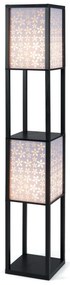 Candeeiro de pé e prateleiras de madeira 26 x 26 x 156 cm com 2 abajures com padrões recortados Luz independente com puxador e interruptor preto