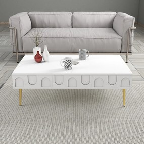 Conjunto de Mobiliário de Sala de Estar Lyon – Branco/Dourado – TV Uni