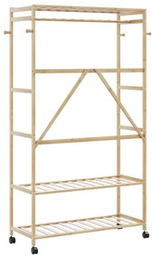 Cabide com prateleiras e rodas 110x40x180 cm bambu