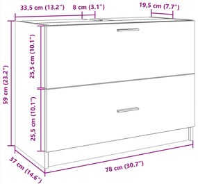 Armário de lavatório 78x37x59 cm derivados madeira cinza sonoma