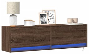 vidaXL Móvel de parede p/ TV luzes LED 140x31x38 cm carvalho castanho