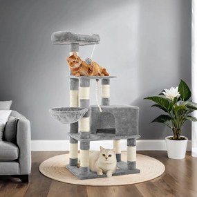 Arranhador do gato com torre alta 55 x 40 x 138 cm cinzento