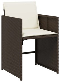 9 pcs conjunto jantar p/ jardim c/ almofadões vime PE castanho