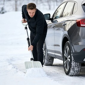 Pá para neve leve com cabo ergonómico e haste de alumínio resistente para entradas de carros, calçadas, jardins Branca