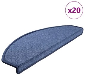 vidaXL Tapetes de escada 20 peças 65x24x4 cm azul semicircular grande