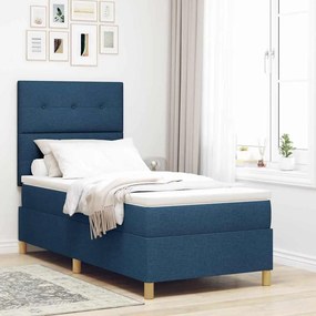 vidaXL Cama Box Spring LED com colchão Azul 90 x 190 cm tecido
