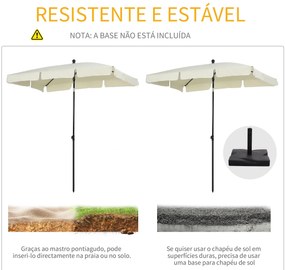 Chapéu de Sol Retangular de Jardim 198x130x240cm Chapéu de Sol de Alumínio com Função de Inclinação para Terraço Pátio Exterior Creme