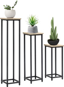 Conjunto de 3 suportes para vasos de flores de floreira empilháveis - 21 x 21 x 50/70/90 cm - aço