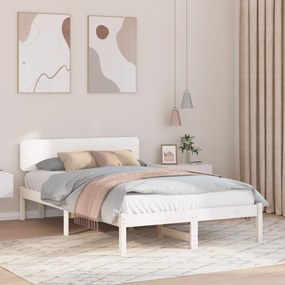 vidaXL Estrado de Cama com Cabeceira Branca 140x190 cm Madeira de Pinho Maciça