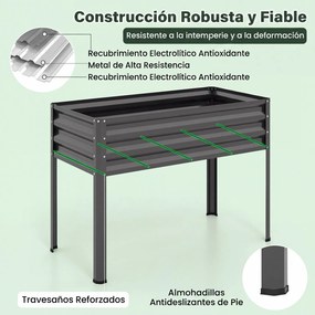Floreira elevada com estufa 112 x 55 x 152 cm, canteiro de jardim em metal galvanizado com cobertura de proteção e porta enrolável para pátio, terraço