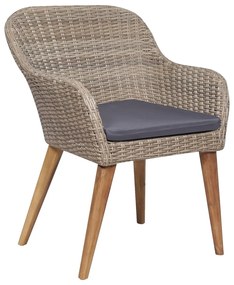 5 pcs conjunto de jantar p/ jardim c/ almofadões castanho