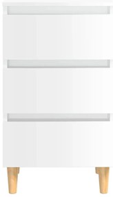 Mesas cabeceira pernas madeira 2pcs 40x35x69cm branco brilhante
