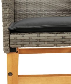 Cadeiras de jardim c/ almofadões 2 pcs vime PE/madeira cinza