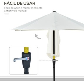 Chapéu de Sol de Parede 190x200x240cm Chapéu de Sol de Jardim com Manivela Mastro de Aço Base Cruzada e Proteção Solar para Terraço Balcão Creme