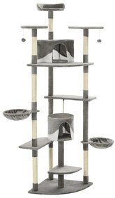 Árvore p/ gatos c/ postes arranhadores sisal 203cm cinza/branco