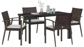 Conjunto de Jantar de Jardim de 5 Peças com Almofadas em Rattan Sintét