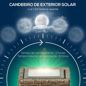 Candeeiro de Jardim de Vime Sintético Candeeiro Solar de Exterior com Luzes LED Ligar/Desligar Automático para Varanda Pátio 15,5x15,5x69cm Marrom Are
